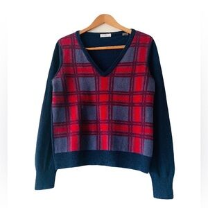 Equipment Femme Wool Yak Blend Plaid Knit Sweater Women M Navy Red Academia ASO